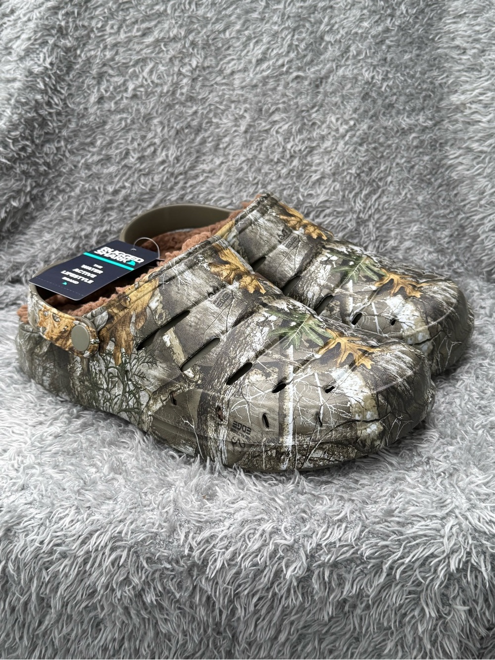 Rugged Shark Lined‎ Camo Slip-On Clog in Brown and Green Men 8 New